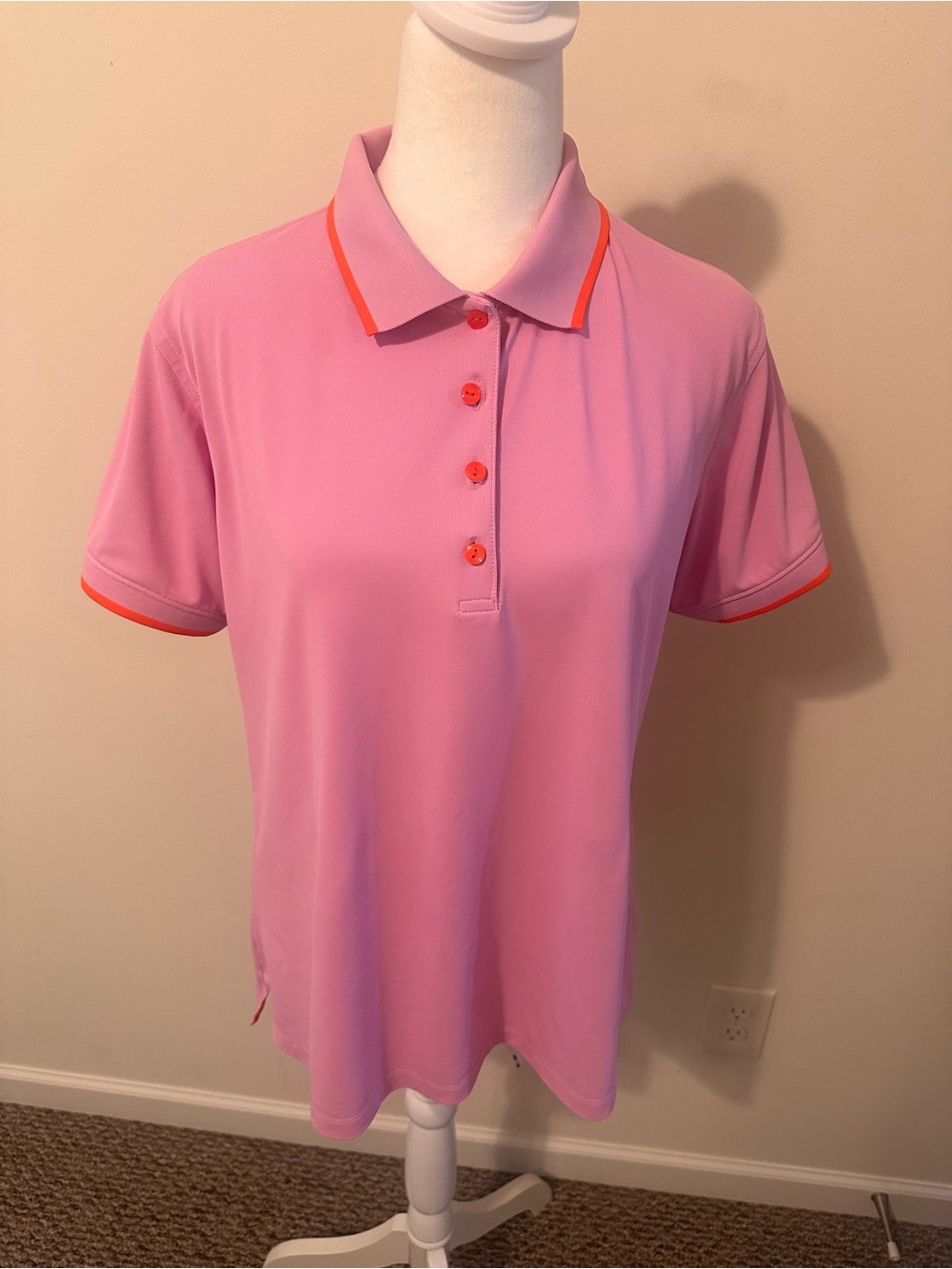 Peter Millar Women’s Pink Polo Golf Top with Orange Trim Size XL
